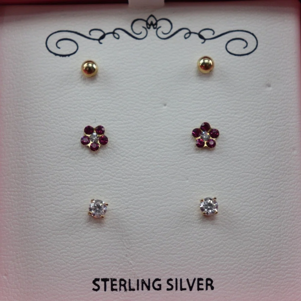 18K Gold Over Sterling Silver Girls  Studs
